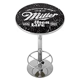 Trademark Gameroom Table with Footrest Miller High Life-Mesa Vintage con reposapiés, Aleación de Cromo, Acero, Madera, acrílico, Negro
