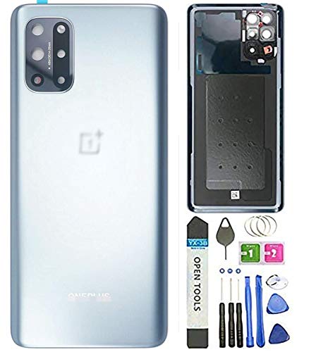 für Oneplus 8T Rückabdeckung Glas mit Kamera Glas Objektiv Gehäuse Montageteile für OnePlus 8T 5G KB2000 KB2005 + Auswurfstift Werkzeug (Silber)