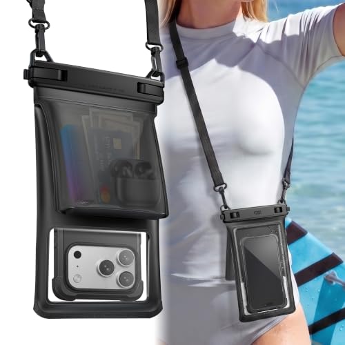 YOSH wasserdichte Handyhülle [3D-Doppeltasche] 1 Stück bis zu 7,5", Schwarz – Ansicht 1