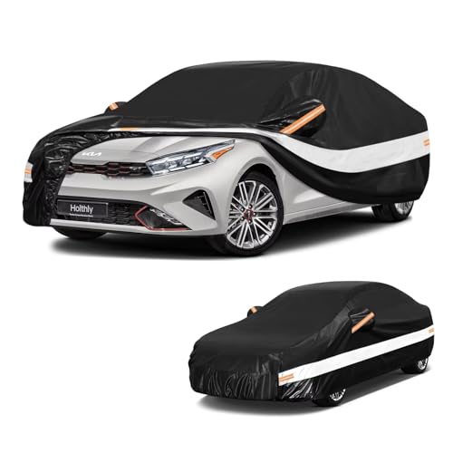 Image of 10 Layers Car Cover Custom Fit for Kia Forte(2017-2026), Waterproof All Weather for Automobiles, Outdoor Full Cover Sun Dust Rain Protection with Cotton. Black