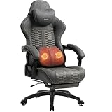 Dowinx Gaming Chair with Massage Lumbar Support, Ergonomic PU Leather Office Chair with Footrest, Adjustable Swivel Task Chair for Adults - Computer & Gaming Use (Grey)