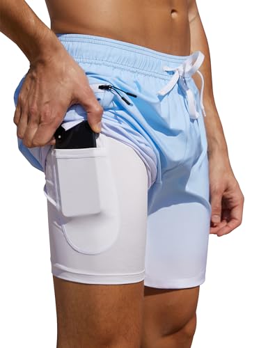 Nonwe Men's Swim Trunks with Compression Liner 2 in 1 Fast Dry Bathing Suits Cargo Surf Shorts with Pockets