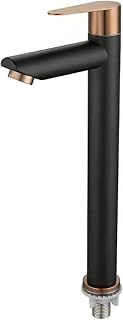 Grifo Agua Fria Baño Caño Alto Negro Monomando 1 Orificio Grifos para Lavabos de Baño Acero Inoxidable,Negro + Oro Rosa