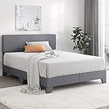 SHA CERLIN Upholstered Platform Bed Frame with Adjustable Headboard/Woven Fabric/Mattress...