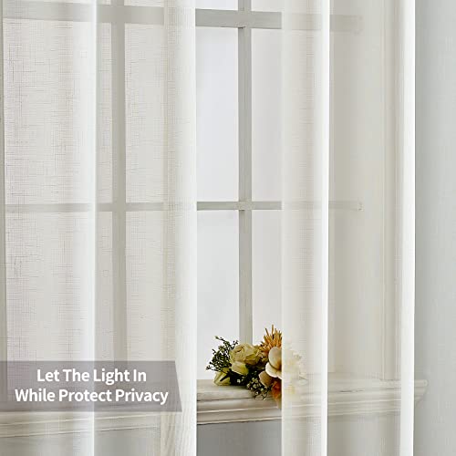 Miulee 2 Panels Natural Linen Long Semi Sheer Window Curtains Elegant Solid Ivory Drapes Grommet Top Window Voile Panels Linen Textured Panels For Bedroom Living Room (52X108 Inch) #TOP3