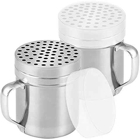 CUSINIUM 10oz Metal Parmesan Cheese Shakers with Large Holes - With Handle - Chili Flakes Dispensers - Pizza Shakers - Pack of 2 | Style: Coarse Cover