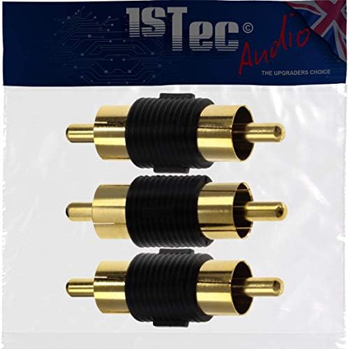 1STec 2 x Gold Plated RCA Phono Plug to Plug Cable Coupler Joiners for Converting or Changing the Gender of Female Ended Stereo Audio Composite or Component Video AV Leads (2 x Adapters, Male)