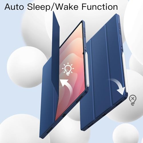 Image of TechTrendz Smart Trifold Flip Case for Samsung Galaxy Tab S11 Ultra 14.6 inch[SM-X930, SM-X936B] Support S Pen Magnetic Attachment Shockproof Stand Flip Cover Compatible for S11 Ultra (Navy Blue)