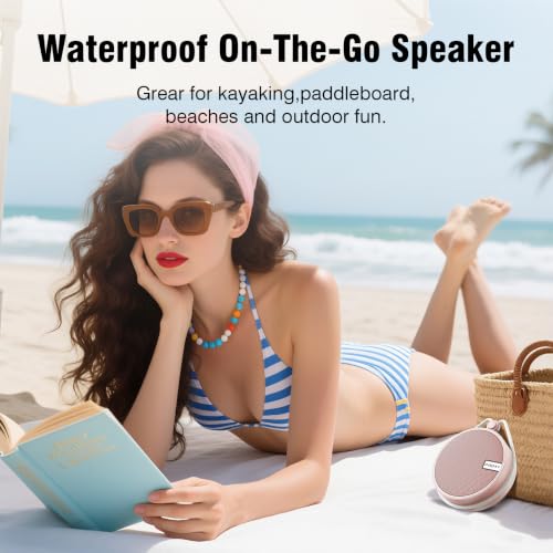 Image of INSMY Portable IPX7 Waterproof Bluetooth Speaker, Wireless Outdoor Speaker Shower Speaker, with HD Sound, Support TF Card, Suction Cup, 12H Playtime, for Kayaking, Boating, Hiking (Cashmere Pink)