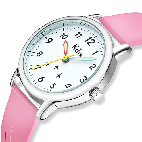 Kdm Girls Watch Pink Analog Watches For Girls Ages 3-12, Girl Wrist Watch Time Teacher Waterproof Luminous Watches For Kids, Easy To Read Time Leather Watch Girls Gifts #TOP1