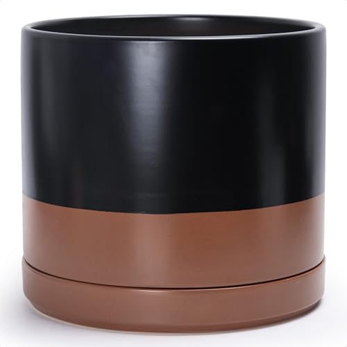 D'vine Dev 14 Inch Ceramic Planter Pot, Black/Tan, 94-O-G-7