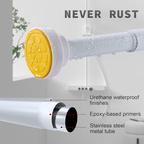 Thestoa Shower Curtain Rod Adjustable 43-92 inch, 1"Diameter Spring Tension Curtain Rod No Drill, Anti-Rust Non-Slip Shower Rod, White Shower Curtain Rod for Bathroom Tension by Thestoa - Image 4