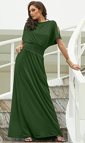 Image of KOH KOH Womens Split Sleeves Smocked Elegant Cocktail Long Maxi Dress