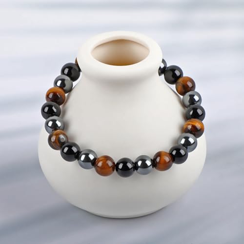 LPBeads Handmade Natural Gemstone Stretch Elastic 8mm Onyx Tiger Hematite Mixed Stone Bracelet Healing Crystal Round Stone Beads Jewelry Gifts for Women Men by LPBeads - Used condition - Image 6
