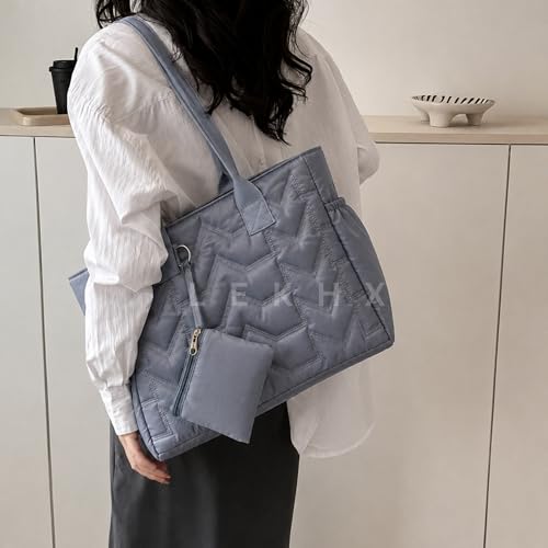 Image of LX LEKHX Tote Bag for Women | Lightweight Shoulder Handbag with 2 Main Zip Compartments & Multiple Pockets | Water Resistant Polyester Fabric | Office, Travel & Daily Use