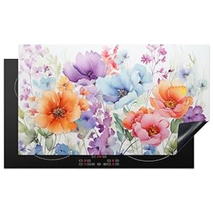 KitchenYeah Herdabdeckplatte Aquarell Blumen 90x52 cm