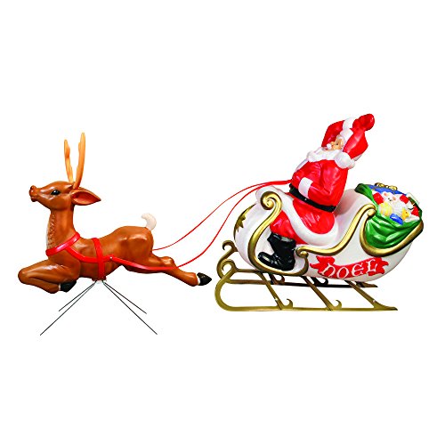 Santa with Sleigh and Reindeer Statue