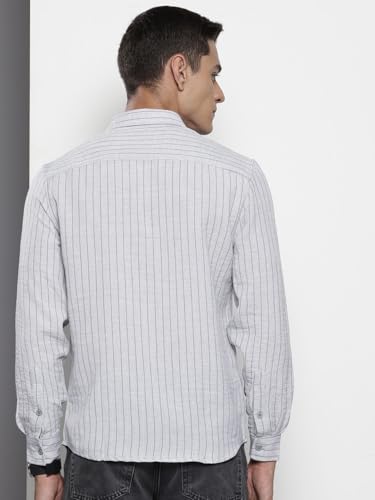 Image of The Indian Garage Co Men Slim Fit Striped Full Sleeves Cutaway Collar Casual Shirt
