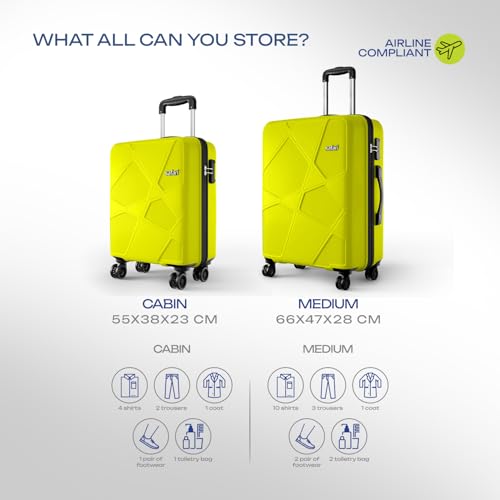 Image of Safari Cabin Polypropylene Spinner Pentagon Pro 8 Wheels Set of 2 (+ Medium) Trolley Bags, Hard Case, 360º Wheeling Luggage for Men & Women, Suitcase for Travel, Green Lime, 65 Cm, 55 Cm