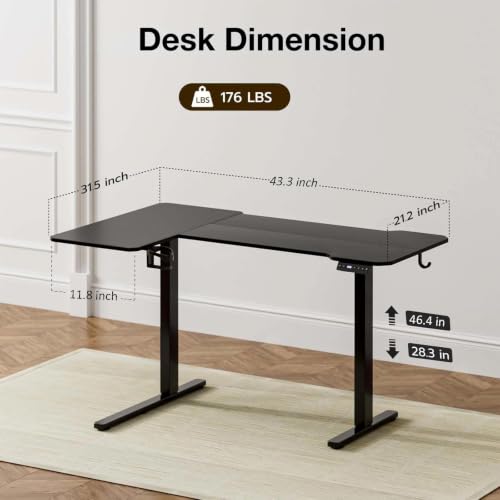 Image of Acrolix L Shaped Electric Standing Desk, 43x31.5 Inch Reversible, Black