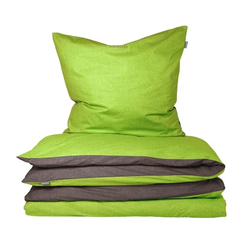 Schiesser Bettwäscheset Doubleface | Renforcé | 2-teilig | Zweifarbig | 100 % Baumwolle | Oeko-Tex® Made in Green Zertifiziert | YKK Reißverschluss | 155x220cm + 80x80cm | Grün-Dunkelgrau
