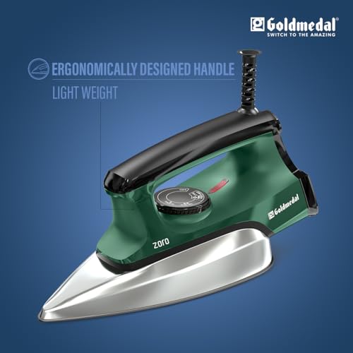 Image of Goldmedal Zoro 1100W Dry Iron| Non-stick Premium Triple Coated Soleplate| 5 Fabric Setting|1.8 Meter Cord|360 Swivel Cord| Indicator Lamp for Heating| 2.5 Years Warranty| Light Weight (Green)