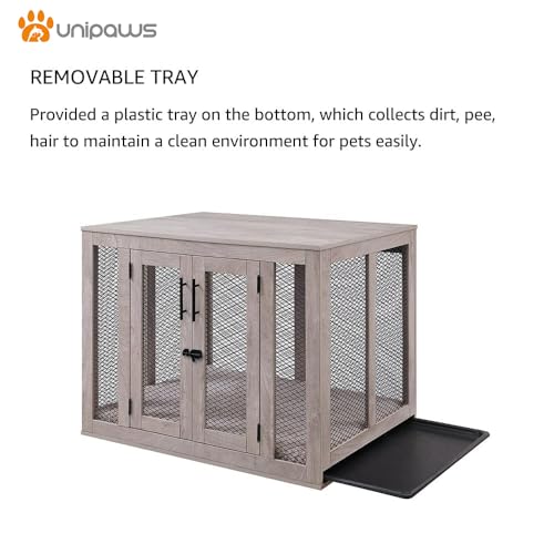 unipaws-Large-Dog-Crate-Furniture-Wooden-Dog-Kennel-for-Large-Breed-Indoor-Decorative-Wood-Dog-Cage-Inside-Side-End-Table-Crate-with-Tray-and-Dog-Bed-Dog-Enclosure-for-Dogs-Up-to-70-lbs - Cucciolini Doodles   unipaws-Large-Dog-Crate-Furniture-Wooden-Dog-Kennel-for-Large-Breed-Indoor-Decorative-Wood-Dog-Cage-Inside-Side-End-Table-Crate-with-Tray-and-Dog-Bed-Dog-Enclosure-for-Dogs-Up-to-70-lbs