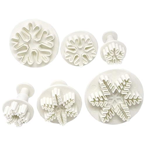 HEEPDD Lot de 6 Emporte-pièces en Forme de Flocon de Neige, en Plastique de qualité Alimentaire, Emporte-pièces à Piston pour Décoration de Fondant, Outil...