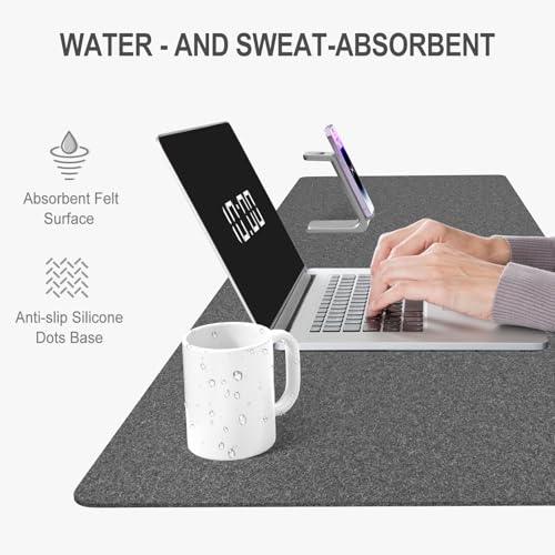Image of Auhoahsil Felt Desk Mat, Minimalist Large Mouse Pad XXL 35.5 x 15.7 in, Desk Matt for Desktop, Keyboard, Laptop, Computer, Office, Work from Home, Gaming, Gray
