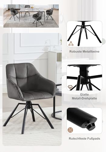 Foto von WOLTU Esszimmerstuhl drehbar 6er Set, Küchenstuhl, Polsterstuhl, Drehstuhl, bequemer Stuhl mit Armlehnen Rückenlehne, Armlehnenstuhl für Esszimmer Wohnzimmer, mit Samtbezug, Dunkelgrau