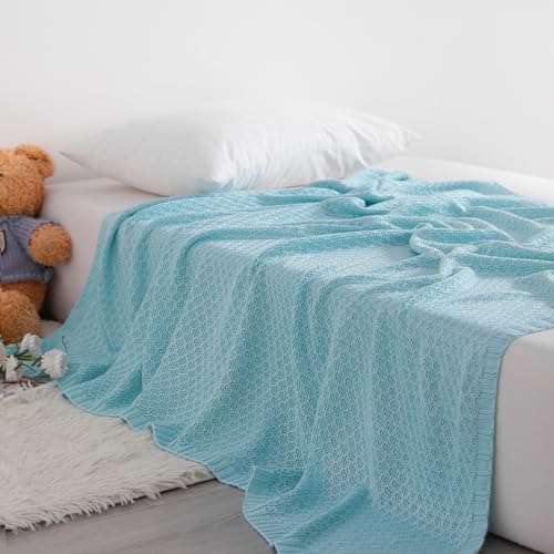 Image of NTBAY Rayon Derived from Bamboo Toddler Blanket, 30 x 40, Blue | Breathable Cable Knit Blanket Made with Rayon Derived from Bamboo for Stroller, Travel, Tummy Time, and Supervised Use