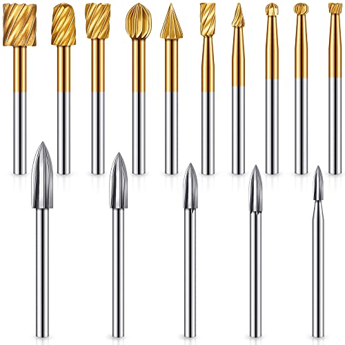 15 Pieces Wood Carving Bit Cut Carbide Rotary Burrs Wood Carving and Engraving Drill Bit Milling Cutter Root Carving Tools for DIY Woodworking, Carving, Engraving, Drilling, Metal Carving