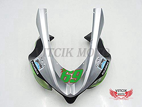 Vitcik (Fairing Kits Fit For Zx-10R Zx10R Ninja 2004 2005 Zx-10R Zx10R Ninja 04 05) Plastic Abs Injection Mold Complete Motorcycle Body Aftermarket Bodywork Frame (Silver & Black) A043 #TOP2