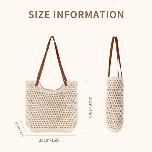 Image of Crochet Beach Bag for Women, Woven Beach Tote with Zipper Closure, Large Boho Summer Bag for Vacation & Pool