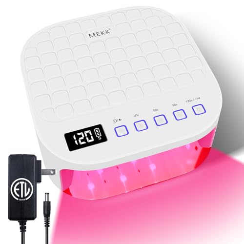 MEKK(メック) コードレス UV LED ネイルランプ、54W UVライト ジェルネイル用 手に優しいレッドライト、オートセンサー プロフェッショナルフラッシュキュアランプ 回転可能なLCDディスプレイ付き サロンや自宅用、市松模様デザイン - ホワイトの商品画像（Amazon）