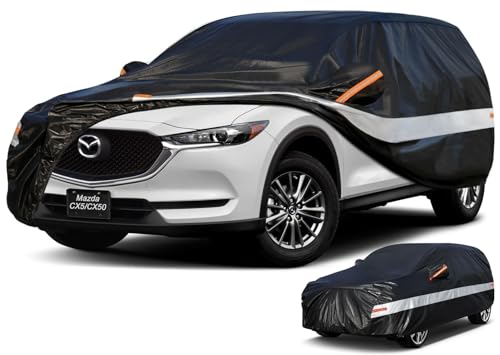 Image of Holhtly Car Cover Custom Fit for Mazda CX-50 /CX-5, Car Covers for Automobiles All Weather Waterproof Sun Snow Rain Wind Dust Protection, Outdoor Car Cover Black & Grey
