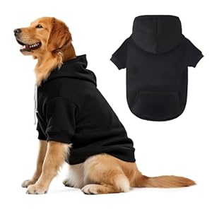 Dog Basic Hoodie Soft Dog Clothes Cold Weather Sweaters for Medium Large Dogs Cozy Fabric Warm Sweatshirt with Leash Hole (Black, XL (Back: 24.8″,Chest: 33.86″, Neck: 25.2″))