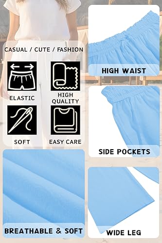 Image of LNX Womens Linen Capri Pants Wide Leg High Waisted Drawstring Casual Cropped Pants with Pockets