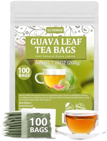Premium 100 Guava Leaf Tea Bags, Made with 100% Natural Guava Leaves, No Additives & Caffeine Free.