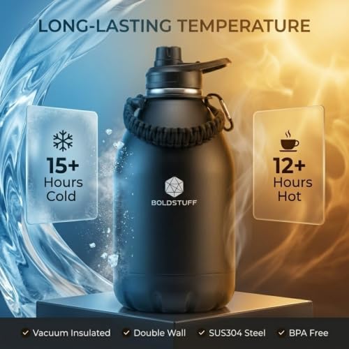 Image of Insulated Water Bottle 3000ml, Self Design Hot Water Bottle, Thermosteel Water Bottles for Travel, Home, Office, School, Gym, Adults, ISI Certified Water Bottle 12+ Hr Hot and 18+ Hr Cold, Black
