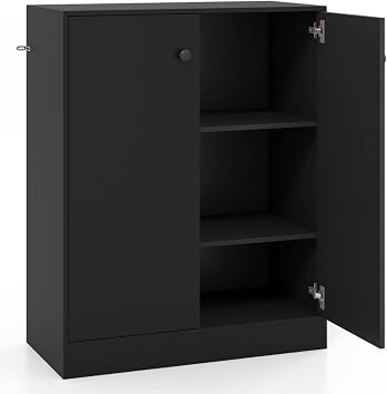 TANGZON Storage Cabinet, 2 Door Buffet Sideboard with Shelves Black