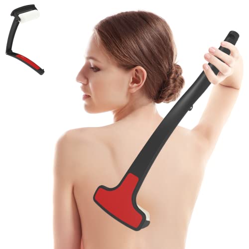 KUMSANITE Lotion Applicator for Back & Body with Folding Curved Long Handle for Any Lotions Sunscreen Cream Medication Ointment for Women Men, 2 Replaceable Foam Rollers with Bracket (Black)