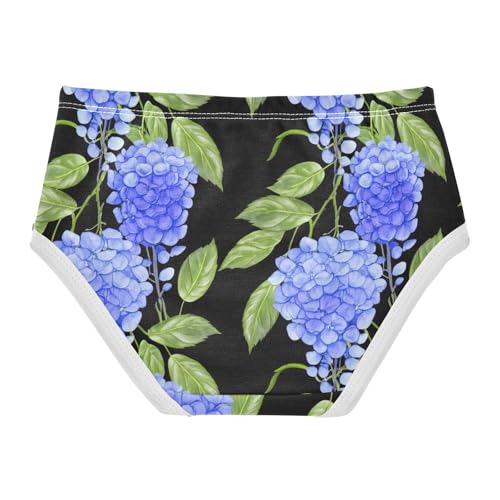 Pattern Toddler Underwear Custom 2t Cotton Panties for Girl Blue Wisteria Hydrangea Flowers Black Kids Briefs Undies2