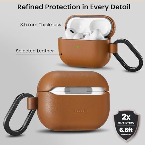 Coque en cuir AirPods Pro 2/1 marron avec mousqueton et outil de démontage