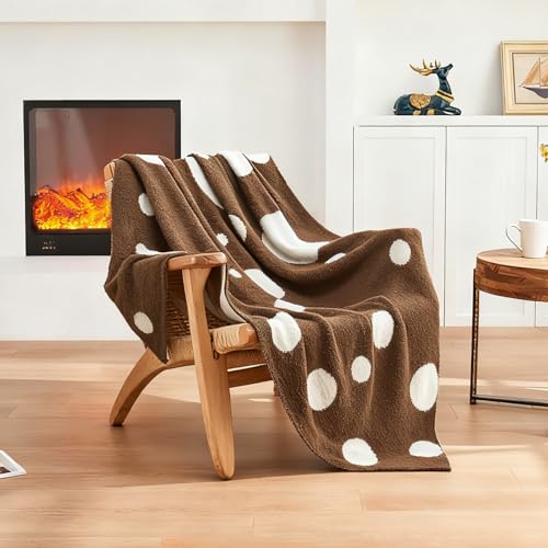Image of CozeCube Reversible Knit Throw Blanket, Brown White Polka Dot, 60 inchx80 inch