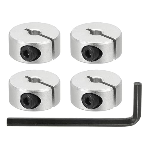 QUARKZMAN Bohrung 4 mm Einzelner Spaltschaftkragen 18 mm Außendurchmesser 8 mm Dicke Aluminiumlegierung Klemmkragen Klemmstil mit Gewindestift & Sechskantschlüssel (Silber, Packung mit 4)