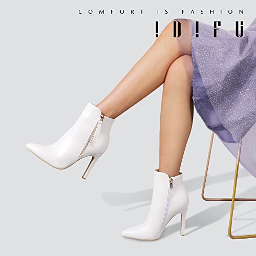 Idifu Women's Stiletto High Heels Fashion Ankle Boots Pointed Toe With Zipper Sexy Booties For Women Party Evening (White Pu, 8.5 M Us) #TOP5