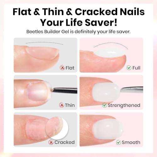 Image of Beetles Builder Gel Nail Kit with Base and Top Coat 15ml - HEMA Free Milky White Builder Gel with Nail Art Liner Brush, Soak Off UV LED Gel for Nail Strengthening, Extension & Long Lasting Manicure