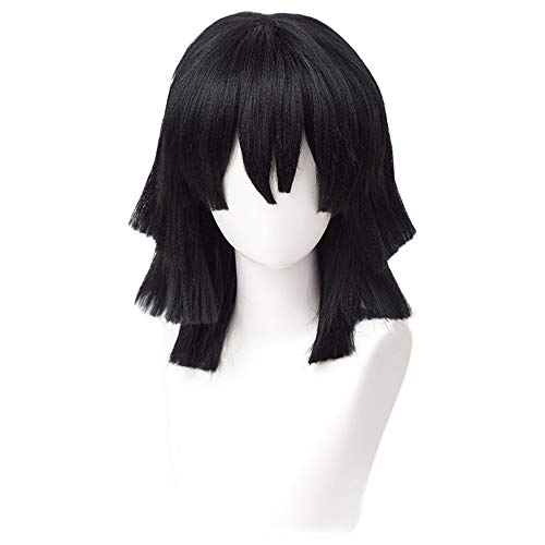 Image of LABEAUTE Obanai Cosplay Wig Anime Short Black Wig Character Cosplay Clothes for Demon Slayer: Kimetsu no Yaiba for Synthetic Hair Halloween Costume Party