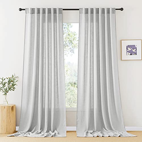 RYB HOME Semi Sheer Curtains - Natural Linen Textured Blend
